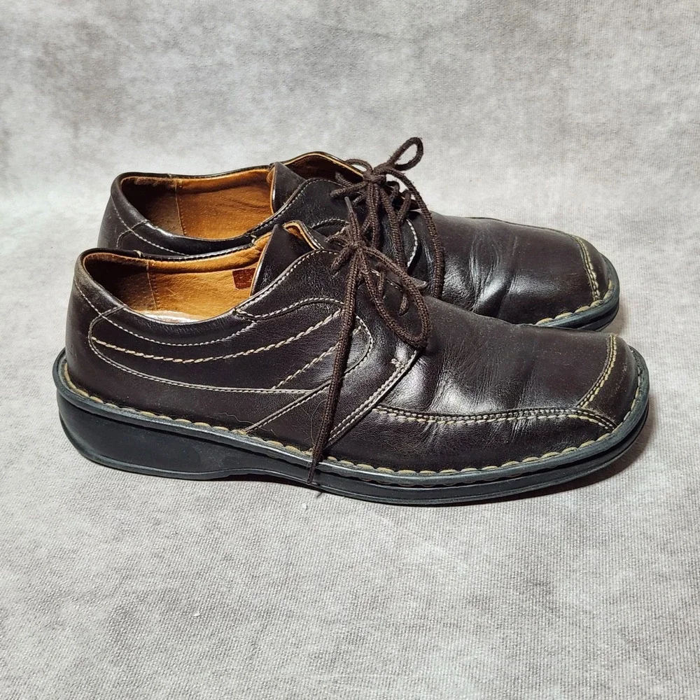 Josef Seibel Brown Leather Lace Up Oxford Shoes Women 39 Square Toe Comfort Flat